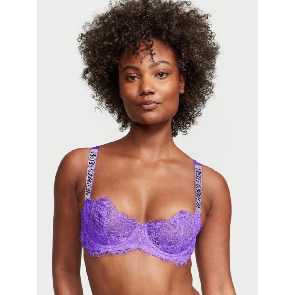 Victorias Secret Very Sexy Wicked Unlined Lace Shine Strap Balconette Bra 34DDD